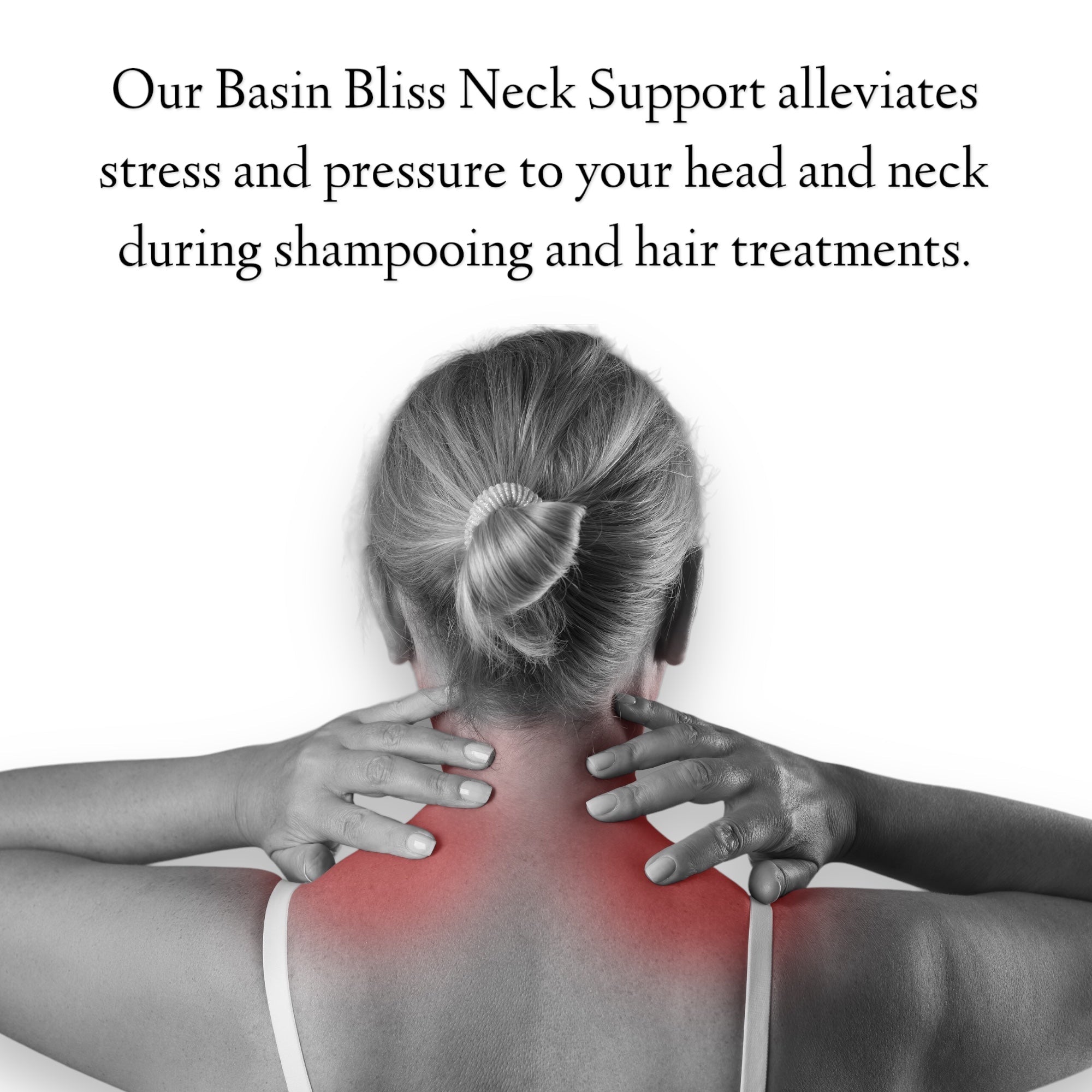 Basin Bliss neck support cushion resting on salon sink and home bathroom, providing comfortable neck cushioning during use.